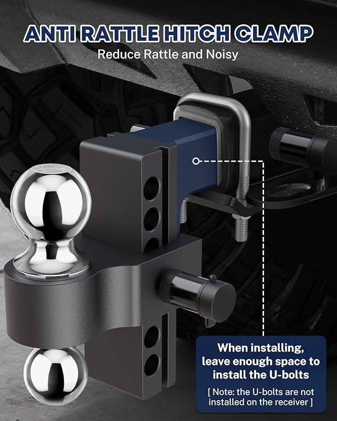 Kohree Adjustable Trailer Hitch with 3 Replaceable Balls for 2" & 2.5" Receiver, 6" Drop/Rise, 12,500 lbs GTW Heavy Duty Aluminum Hitch Kit with Lock, Fits Trucks, SUVs, RVs, Class III & IV Vehicles