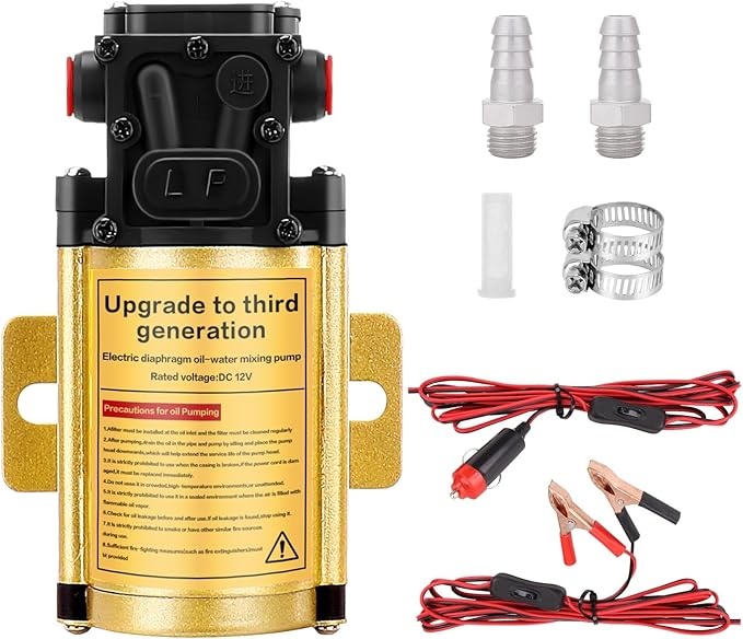 12V Electric Fuel Transfer Pump 120 GPH Gasoline Pump With 13FT Cigarette Lighter Plug Alligator Clips, Explosion-Proof Design Suitable For Vehicles, Boats,Equipment,Gasoline, Diesel, Water