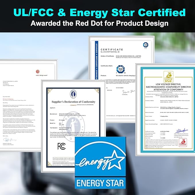 Level 2 EV Charger 40Amp - 9.6 KW 240V Home EV Charger, NEMA 14-50 Plug, Fast Car Charging Station J1772 25ft Cable UL FCC&Energy Star Certified, Smart Electric Vehicle Charging Stations