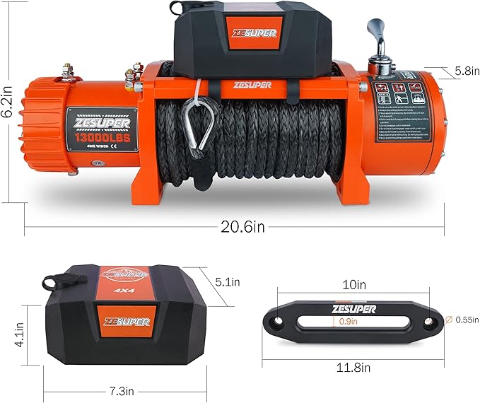 ZESUPER 12V 13000 lb Load Capacity Electric Winch Kit with Synthetic Rope, Wireless Remote and Corded Control,Waterproof IP68 Off Road Winch for Jeep,Truck,SUV