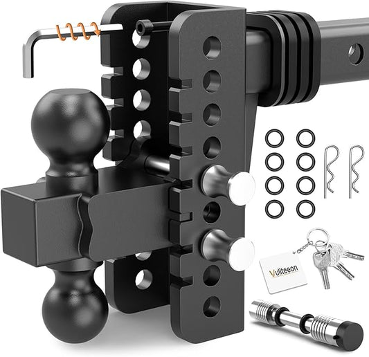 Adjustable Trailer Hitch - Drop Hitch Fits 2-Inch Receiver, 8 Inch Truck Hitch with Dual-Ball(2'' & 2-5/16''), Max 20,000 LBS GTW, Heavy Duty Tow Hitch with Anti-Theft Pins Locks Ball Mount