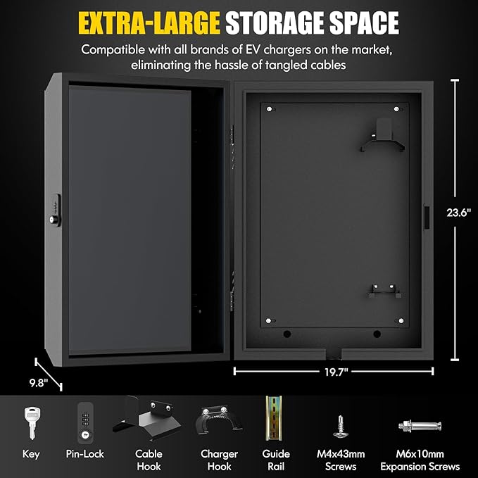 Tesla Wall Charger Cover, Outdoor EV Charger Enclosure Universal Fit for All Electric Vehicle Chargers, Large Capacity Weatherproof Wall-Mounted Charger Box