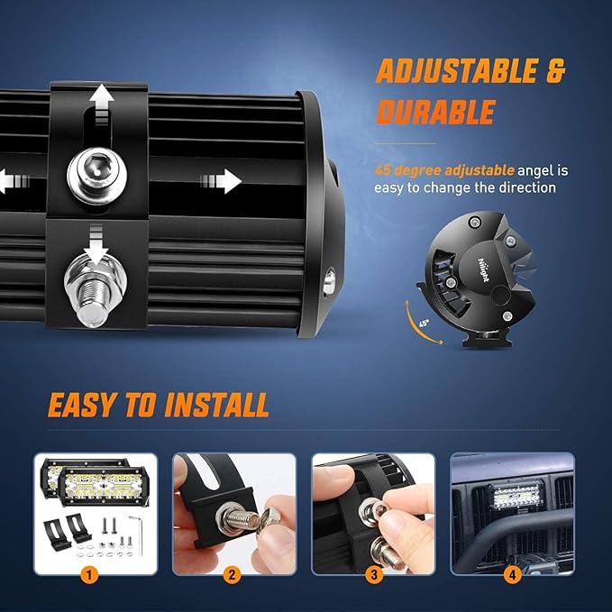 Nilight 6.5Inch 2PCS 120W Spot & Flood Combo Bar Driving Waterproof Led Work Light Triple Rows with 5 Pin Rocker Switch Power 16AWG Wiring Harness Kit-2 Leads for Off-Road Truck , 2 Years Warranty