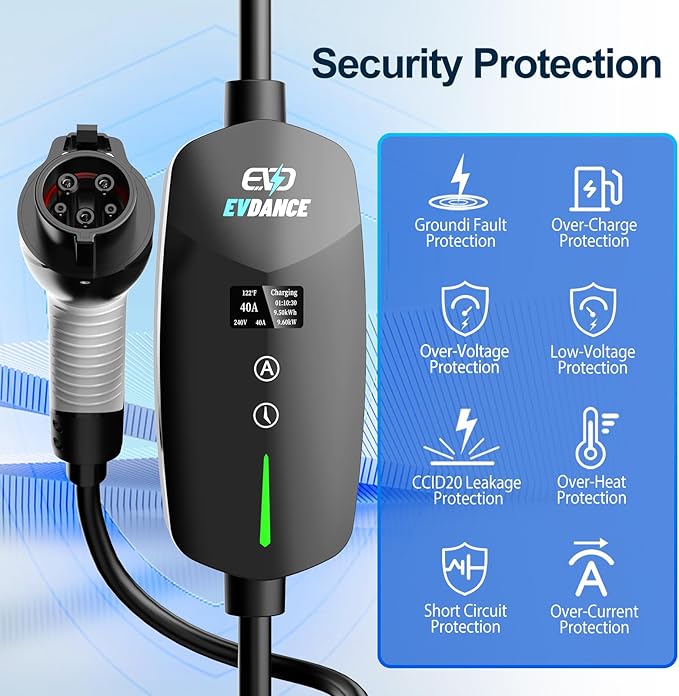 40A Level 2 EV Charger, 9.6KW Fast Portable Electric Vehicle Charging Stations, 25ft Charging Cable, NEMA 14-50 Plug, Adjustable Current & Timing Delay, Home Car Charger Compatible with All J1772 EVs