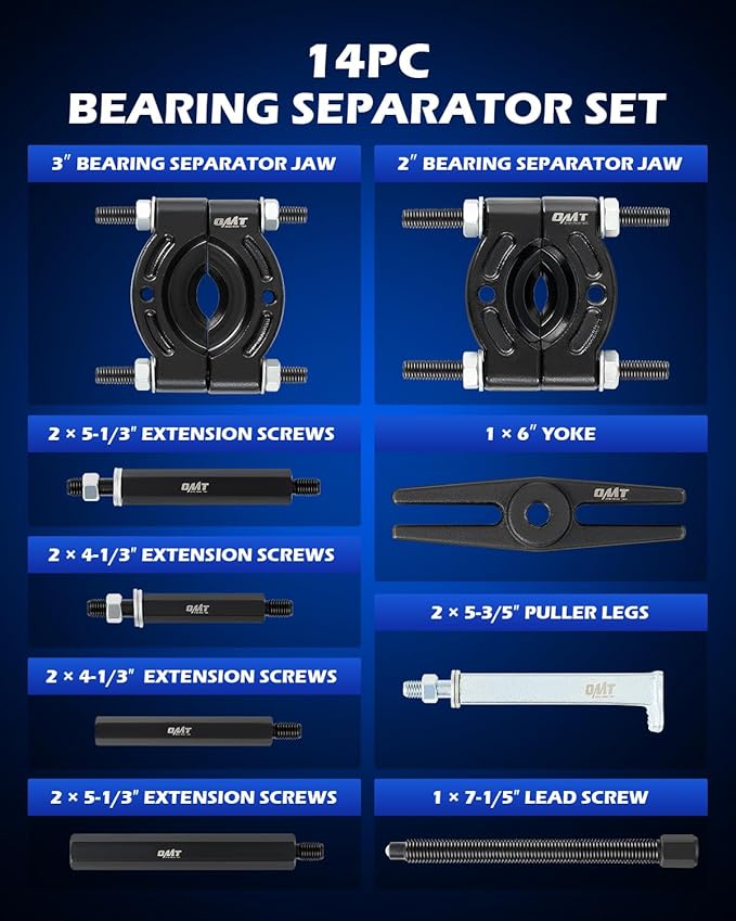 Bearing Puller Set, 5 Ton Capacity Bearing Separator, Pinion Wheel Bearing Removal Kit with 2" and 3" Jaws, Wheel Hub Axle Puller Set, Heavy Duty Bearing Splitter Tool Kit with Blue Case