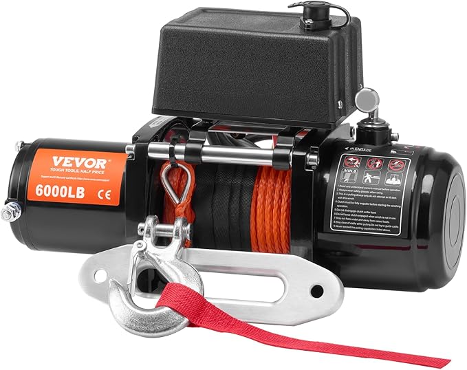 VEVOR Electric Winch, 6000 lb Truck Trailer Winch, 12V DC 1/4 in x 55 ft Synthetic Rope Aluminum Fairlead Wireless & Wired Remote Control, IP55 Waterproof Towing for Off Road SUV ATV UTV Jeep Boat