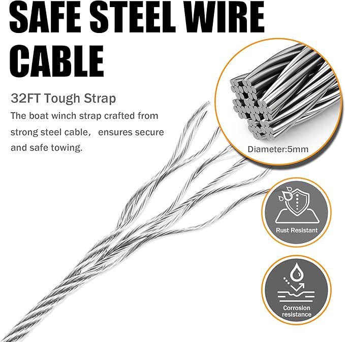 Boat Trailer Winch 1600lbs Capacity with 32Ft Steel Cable,Hand Winch Two-Way Ratchet Adjustable Trailer Winch,Portable Hand Crank Winch for Boat, Truck, ATV, Jet Ski