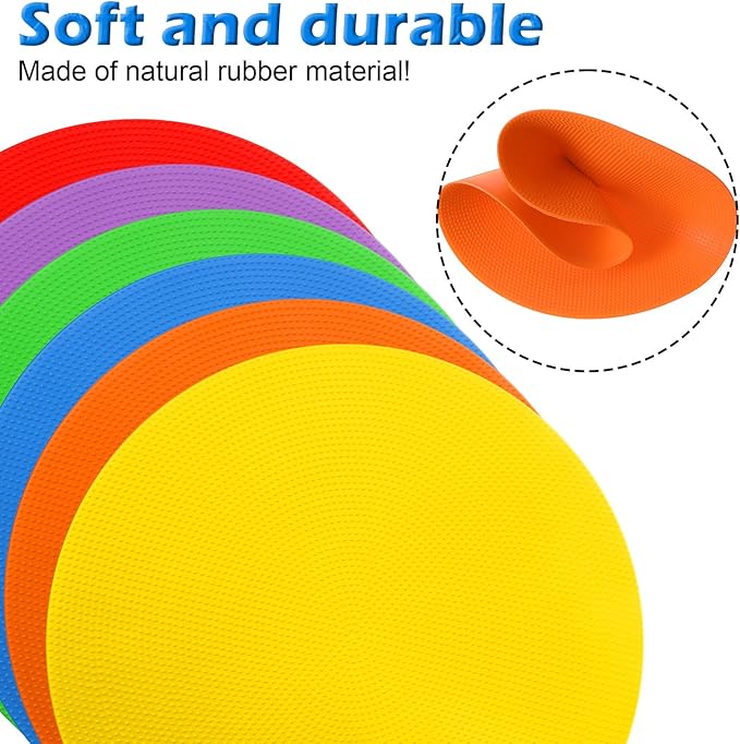 12 Pcs 9 inch Poly Spots Non Slip Rubber Spot Markers, 6 Colors Flat Cones for Sports Training Floor Dots Disc Drill Cones for Soccer Basketball Baseball Gym Sports Speed Agility Training