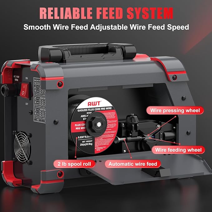 AWT LED Digital Display 140Amp MIG Welder Flux Core MIG Welder/Stick/Lift TIG 3 in 1 Welding Machine,Welder Machine 110V With Synergy IGBT Inverter, Portable Gasless Welder Equipment