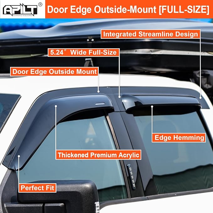Large Rain Guards Window Visors for 2019-2026 Silverado &GMC Sierra 1500 & 2020-2026 Silverado & Sierra 2500HD-3500HD Crew Cab Outside-Mount Truck Accessories Dark Smoke 4pcs with Thicker