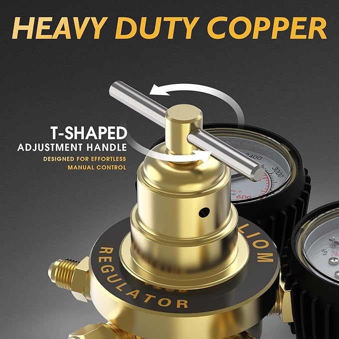 TOOLIOM Nitrogen Regulator with 6' 7" Hose CGA580 Inlet Connection, 0-600 PSI and 0-4000PSI Output Pressure, Heavy-Duty Brass Handle, 1/4'' Male Flare Outlet Connection