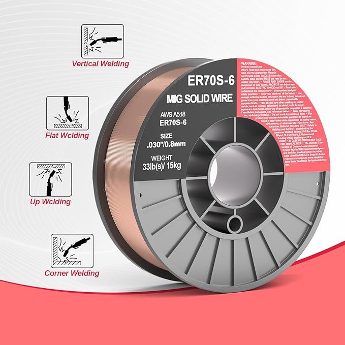 ER70S-6 .030-Inch on 33-Pound Spool Carbon Steel Mig Solid Strong ABS Plastic Spool Welding Wire (0.030-Inch 33 LB)