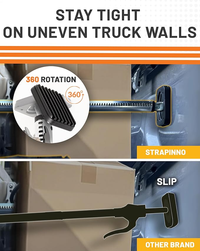 Strapinno - Ratcheting Cargo Bar 44"-74", Non-Slip Truck Bed Divider, Easy Setup, Strong 1.25" Tube, Adjustable Stabilizer for Pickup Trucks