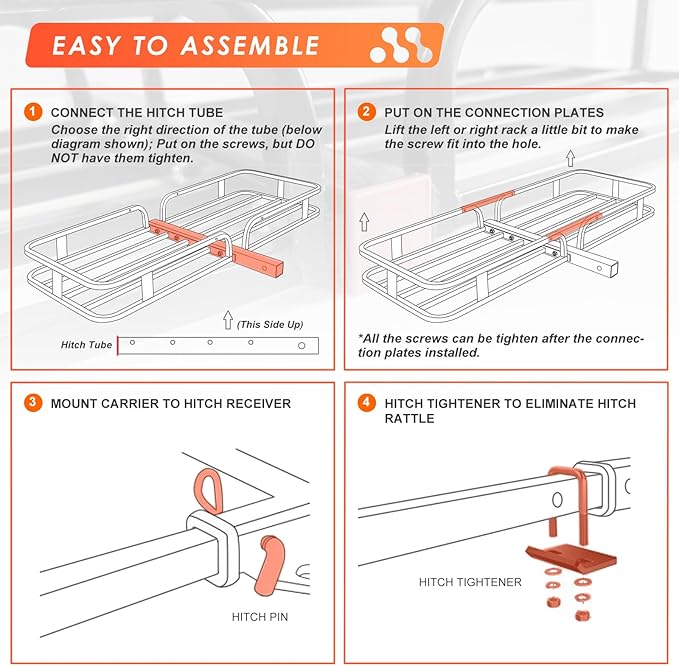 MeeFar Hitch Mount Cargo Carrier Basket 53" x19" x 5"+Waterproof Cargo Bag (51" x17"x 18"), Hauling Weight Capacity of 500 Lbs fit on 2 Inch Receiver with Hitch Stabilizer,Net and Straps