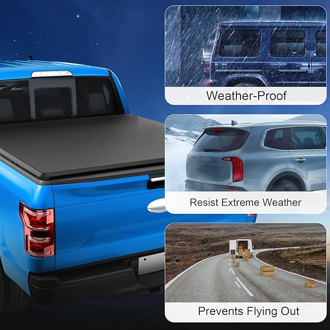 Soft Tri-Fold Truck Bed Tonneau Cover Compatible with 2007-2023 Chevy Silverado GMC Sierra 5.8FT Bed