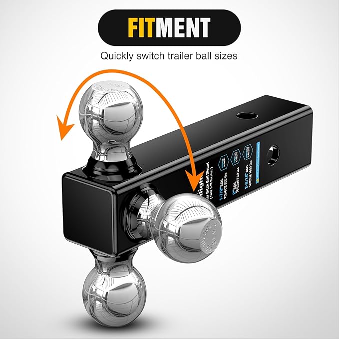 Nilight Multi-Ball Trailer Hitch Ball Mount, 1-7/8, 2, 2-5/16-Inch Balls, Triple Ball Mount fits 2-1/2-Inch Hitch Receiver, Chrome Plating