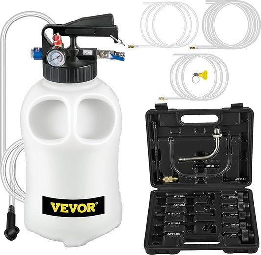 VEVOR Transmission Fluid Pump 2 Way ATF Refill System Dispenser, Oil and Liquid Extractor 10 Liter Large Capacity, Automatic Transmission Fluid Pump Tool Set with 14 Pieces ATF Filler Adapters