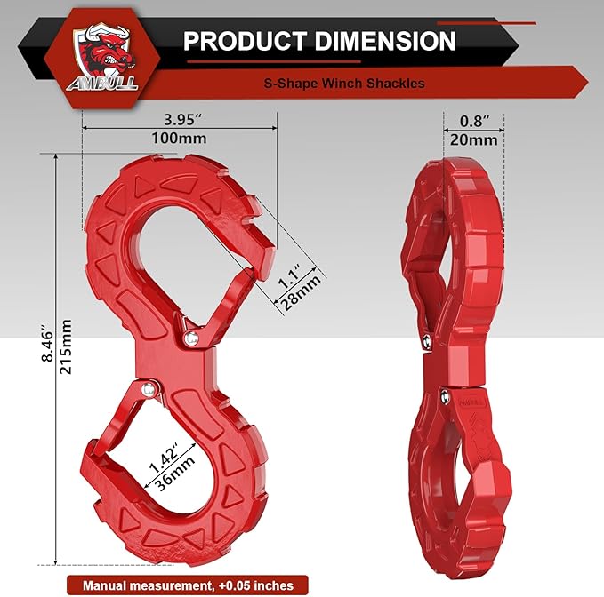 3/8 Tow Hook, Winch Hook for Off-Road Recovery, Towing Shackle 33000 Lbs, G80 Heavy Duty Strength Integrated Winch Quick Shackle, Red
