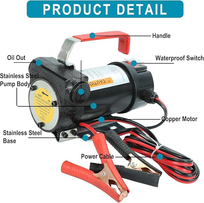 12V 175W Portable DC Electric Fuel Transfer Pump Diesel Kerosene Oil Commercial Fuel Transfer Extractor Pump
