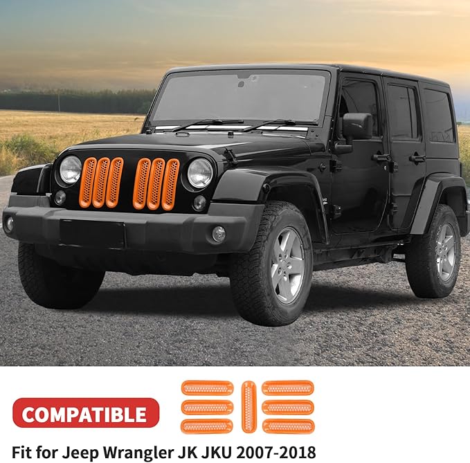 Mesh Grill Insert Grille Inserts Cover Fit for 2007-2018 Jeep Wrangler JK JKU(Orange)
