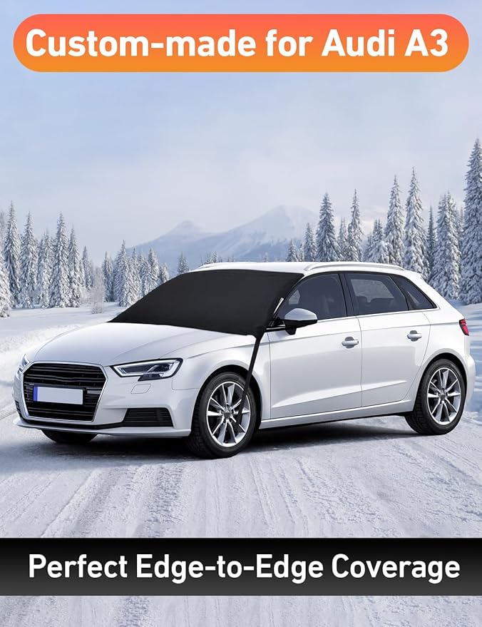 EcoNour Car Snow Cover Compatible for Audi A3 | Windshield Cover for Ice and Snow with S-Hook Straps | Heavy-Duty 600D Oxford Winter Car Cover, Waterproof & Anti-Slip