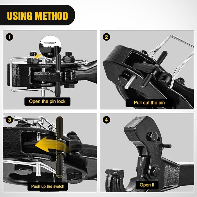 Nilight 10-TON Pintle Hitch for 2-Inch Receiver Hook Military Receiver 20000LBS,Fits 2-1/2 in Lunette Ring, Gloss Black Powder Coat