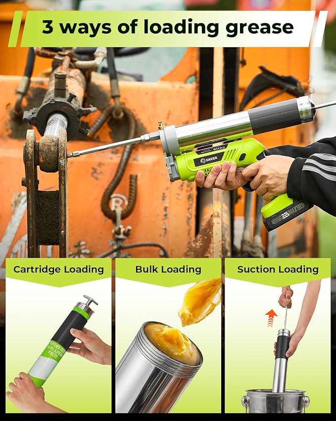 Saker Professional 12,000 PSI Cordless Grease Gun Kit - 2 * 2.0Ah Battery Powered Electric Grease Gun with 5.5 oz/min High Flow, LED Light & Flexible Hose for Automotive, Truck