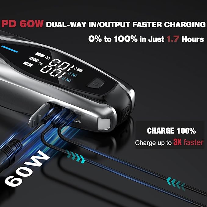 NEXPOW X7 3000A Jump Starter with PD 60W Dual-Way Faster Charging, Car Battery Jump Starter for 12L Gas/10L Diesel Engines, 12V Portable Jump Start Battery Pack with 3.2″ HD Display, IP63 Waterproof