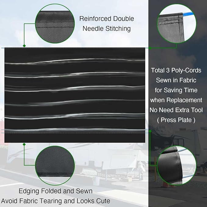 Leaveshade RV Awning Fabric Replacement Camper Trailer Awning Fabric Super Heavy Vinyl Coated Polyester 12'3''(Fit for 13' Awning)- Black Wave