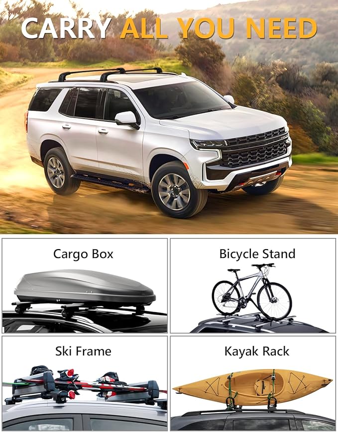 Tuyoung Roof Rack Cross Bars Compatible with 2021 2022 2023 2024 2025 2026 Chevy Tahoe & Suburban, GMC Yukon XL, Cadillac Escalade ESV, Chevrolet Lockable 220lb Aluminum Black Crossbar Carrier Luggage