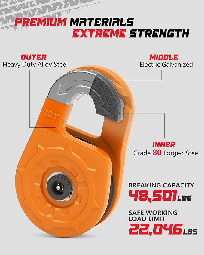 Towing Winch Snatch Block Hook, Separate Pulley Block, Tow Winch Hook, Multiple-Purpose G80 Heavy Duty Forged Winch Hook Snatch Block Pulley, 22Tons (46,051lbs) MBS, for Synthetic Rope, Orange