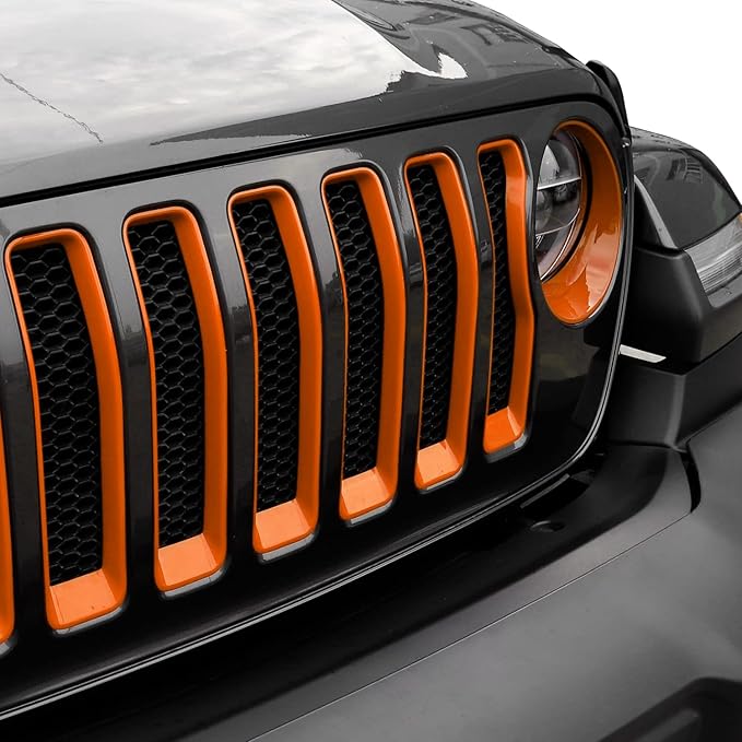 Grille Grill Insert+Headlight Turn Light Cover Compatible with 2018-2023 Jeep Wrangler JL JLU Sport/Sport S Only,Not for Sahara,Rubicon 4xe(Orange)