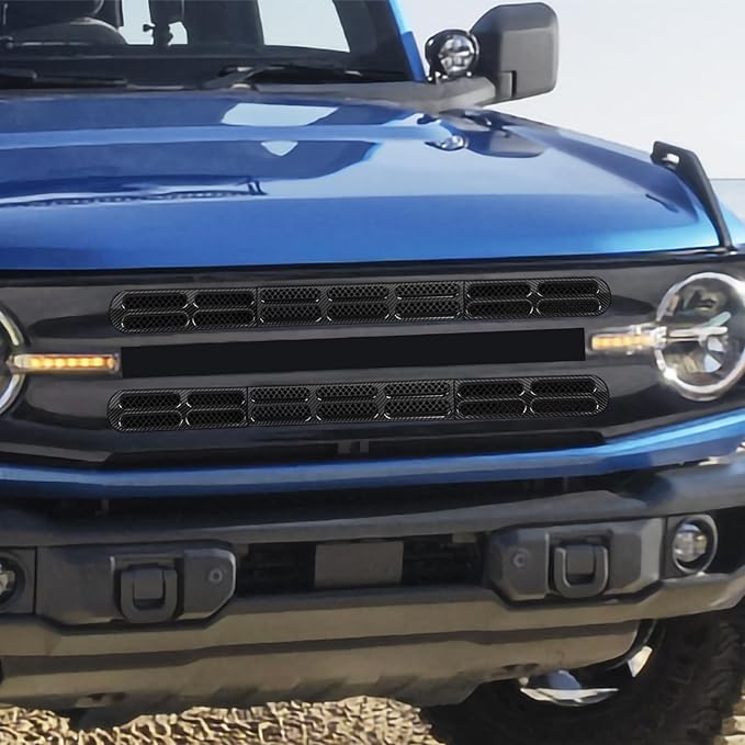 Jimen for Bronco Grille Inserts, 6 Pack Front Mesh Grill Cover Guard Exterior Trim Accessories Compatible with Ford Bronco 2021-2024 (Carbon Fiber)