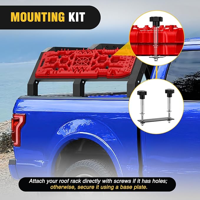 Nilight Recovery Off-road Traction Boards with Jack Lift Base Emergency Tire Ladder Mats For 4WD 4X4 Mud Sand Snow with 2PCS Mounting kit Carry Bag 2 leashes (Red)