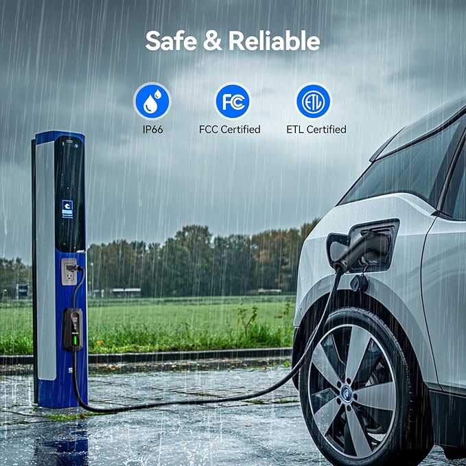 TECKNET EV Charger Level 1&2, 16A Electric Car Charger with NEMA 6-20 Plug, NEMA 5-15 Adapter, 25FT Cable, J1772 Electric Vehicle Charging Equipment Compatible with All EV Models