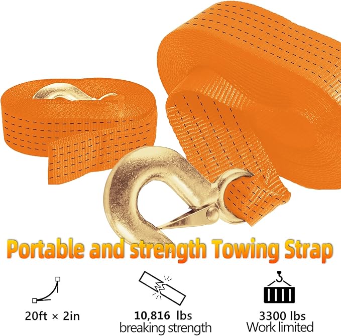 Seamander Boat Trailer Winch Strap with Hook,Heavy Duty Winch Strap Suitable for Towing and Boat Trailers,2 Inch 20-Foot 10,000 lbs Capacity