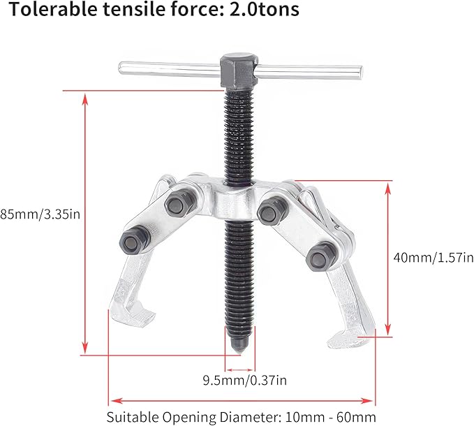 2 Jaw 2.25in/60mm Universal Bearing Gear Pullers Heavy Duty Extractor Tool,High Carbon Steel Puller,Adjuestable Removal Kit Type for Bearings/Flywheels/Pulleys Remove