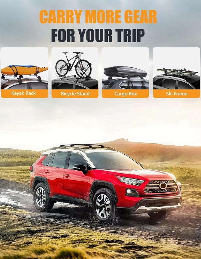 KINGGERI 300lbs Roof Rack Cross Bars Compatible with 2019-2025 Toyota RAV4 Adventure/TRD Off-Road with Raised Side Rails, Lockable Heavy Duty Aluminum Roof Rails Crossbars Luggage SUV Accessories