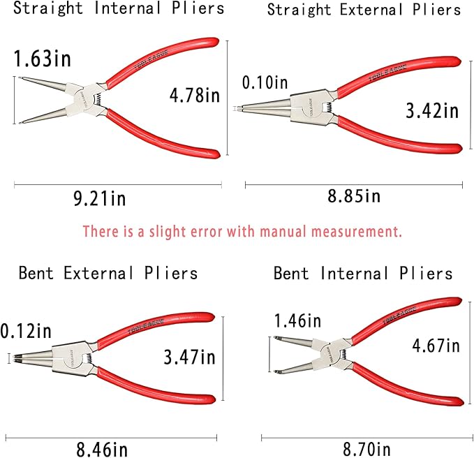 TOOLEAGUE 4 Pcs Snap Ring Pliers Set, Circlip Pliers, 9 inches Internal/External Heavy Duty for Ring Remover Retaining Straight Bent Lock Ring Pliers Set
