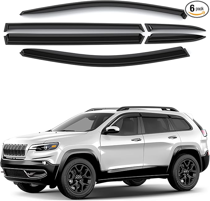 Window Deflectors Smoke Tinted Tape-On Side Window Vent Visor Deflectors Rain Guards Compatible with Jeep Cherokee 2014-2023 - 6pcs. GW0526