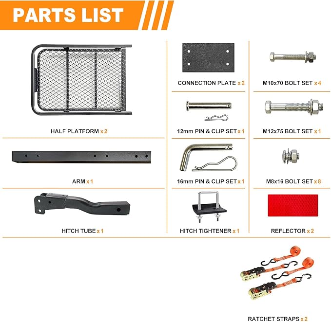 Folding Hitch Mount Cargo Carrier Basket 60x20x6” Rear Luggage Rack Basket,500LBS Capacity, Hitch Mount for 2" Receivers, Powder Coating, Heavy Duty, Durable, Easy Assembly, Straps Stabilizer