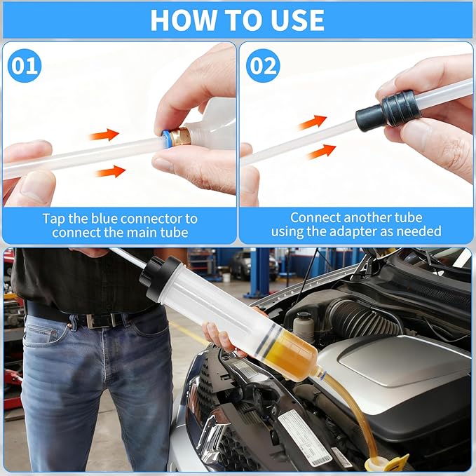 2-Pack 200CC Automotive Fluid Extractor Pump, Manual Oil Change Syringe with 50cm Rubber Hose, Manual Suction Vacuum Fuel Car Transfer for Power Steering