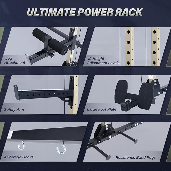 MAJOR FITNESS Drone3 Power Cage - Multi-Function Power Rack for Home Gym, Squat Rack with Pull-up Bar, Cable Crossover System, J-Hooks, for Strength Training, Heavy-Duty Steel Construction