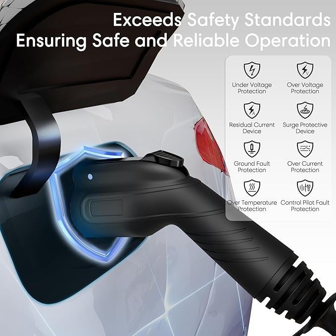 Level 2 EV Charger 40 Amp - 9.6kW Smart WiFi EV Chargers for Home Level 2 240v NEMA 14-50 Plug- Outdoor, Indoor 25'Cable,Electric Car Charger - J1772 Connector - ETL Certified