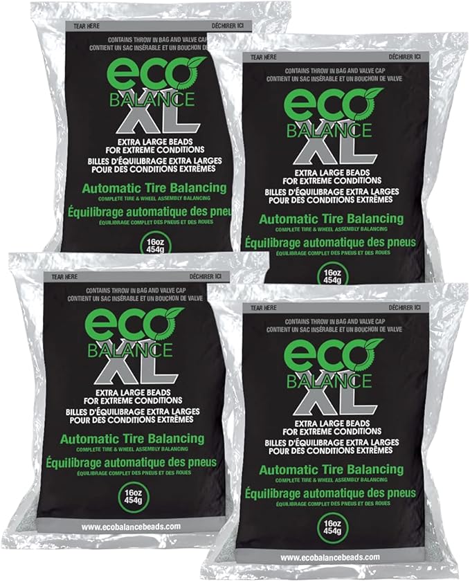 ECO Balance 16-ECOXL4 ECO XL Extreme Condition Tire/Wheel Balancing Beads - Off-Road Vehicles, Light Duty Truck Tires, (4) 16oz Balance Bead Bags, (4) Valve Caps