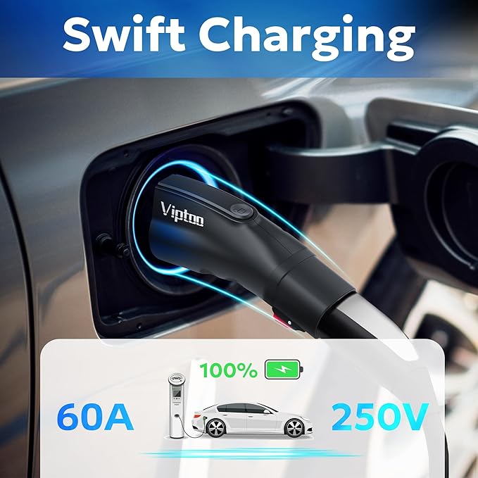 Adapter for Tesla to J1772 EV Charger [Only to J1772], Converter Up to 60Amp 250V AC with Press-Safety-Lock, Compatible with Tesla High-Powered Connectors, Destination/Mobile Chargers,Black