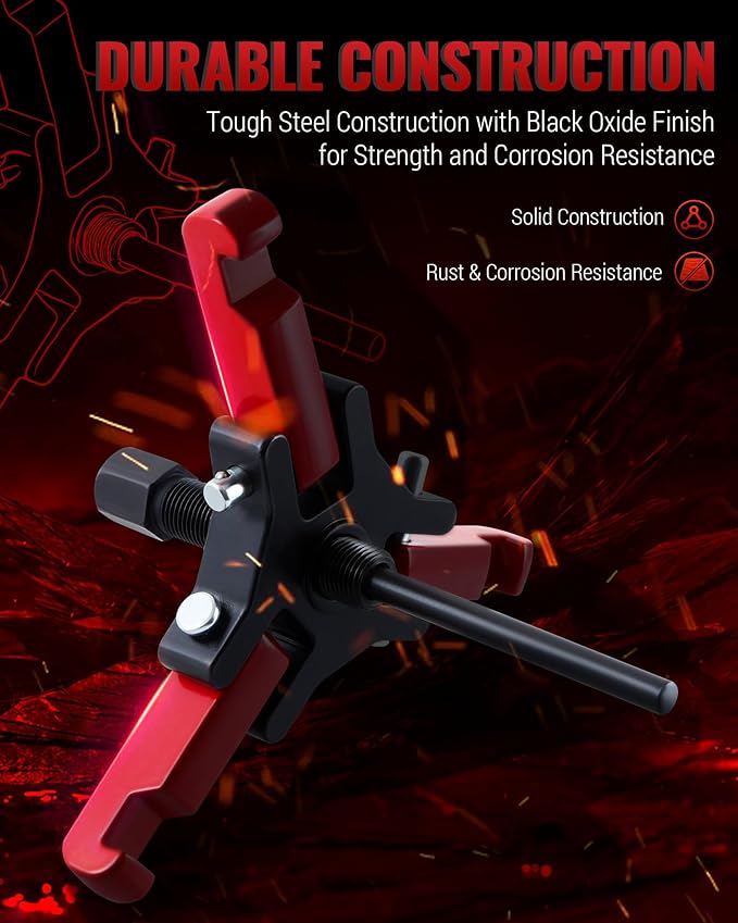 Harmonic Balancer Puller Kit, Adjustable 3-Jaw Puller for Removing Harmonic Damper Pulley Compatible with Chevy GM Chrysler Cadillac Ford, Forcing Screw Fits a 3/8" Square Drive