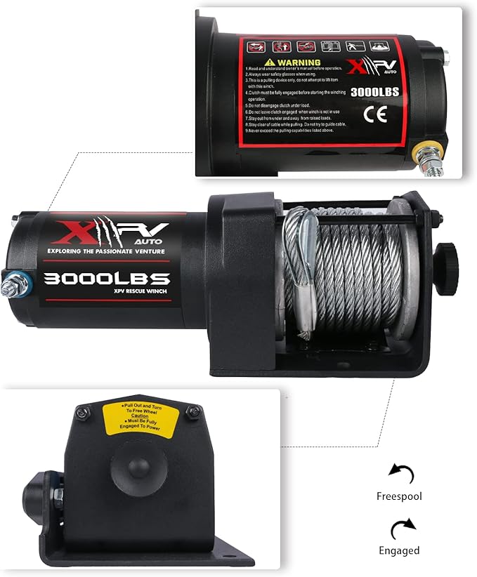 3000 lb 12V DC Electric Winch with Both Wireless Handheld Remote and Corded Control Recovery Steel Cable Waterproof Winch for UTV ATV Boat