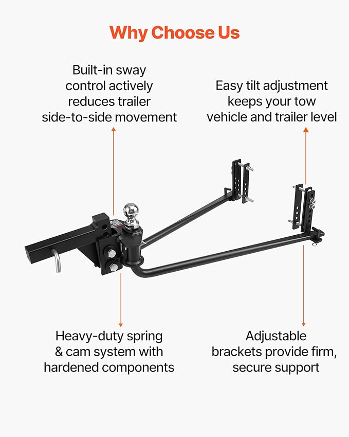 VEVOR Weight Distribution Hitch, 8000 lbs Max Towing & 800 lbs Max Tongue, Weight Distributing Hitches Kit with Sway Control Includes 2 in Shank & 2-5/16 in Ball, Load Leveling Hitch for Trailers