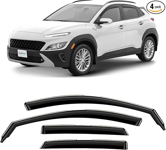 CLIM ART in-Channel Incredibly Durable Rain Guards for Hyundai Kona 2018-2023, Original Window Deflectors, Vent Window Visors, Vent Deflector, 4 pcs. - 618273